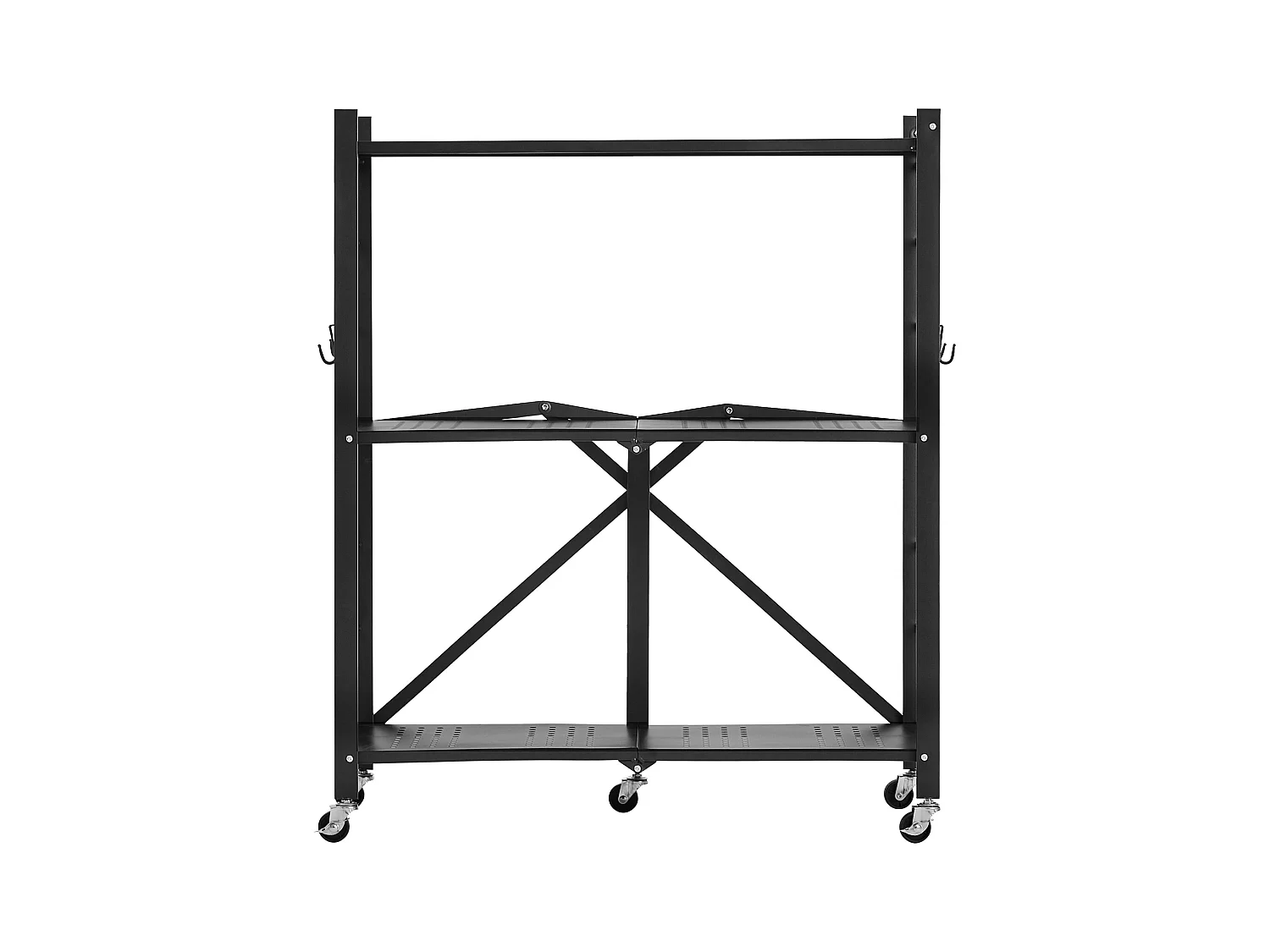 Estante Plegable SucceBuy Estantería Plegable de 3 Niveles, 76 x 33 x 91 cm, Metal Resistente, con 5 Ruedas y 4 Ganchos, para Cocina, Despensa. Color Negro