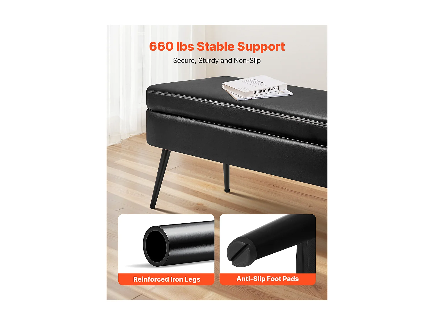 Banc Bout de Lit Succebuy Banc Coffre en Cuir PU de 120 cm avec Rangement et Pieds en Métal, Banquette Élégante pour Chambre, Entrée, Salon, Noir