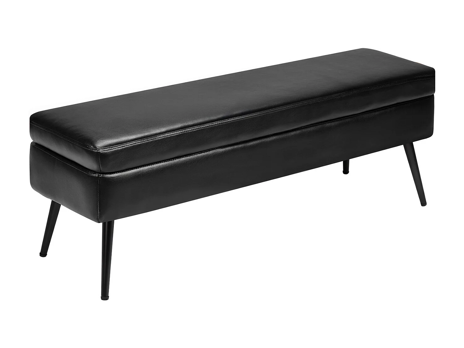 Banc Bout de Lit Succebuy Banc Coffre en Cuir PU de 120 cm avec Rangement et Pieds en Métal, Banquette Élégante pour Chambre, Entrée, Salon, Noir