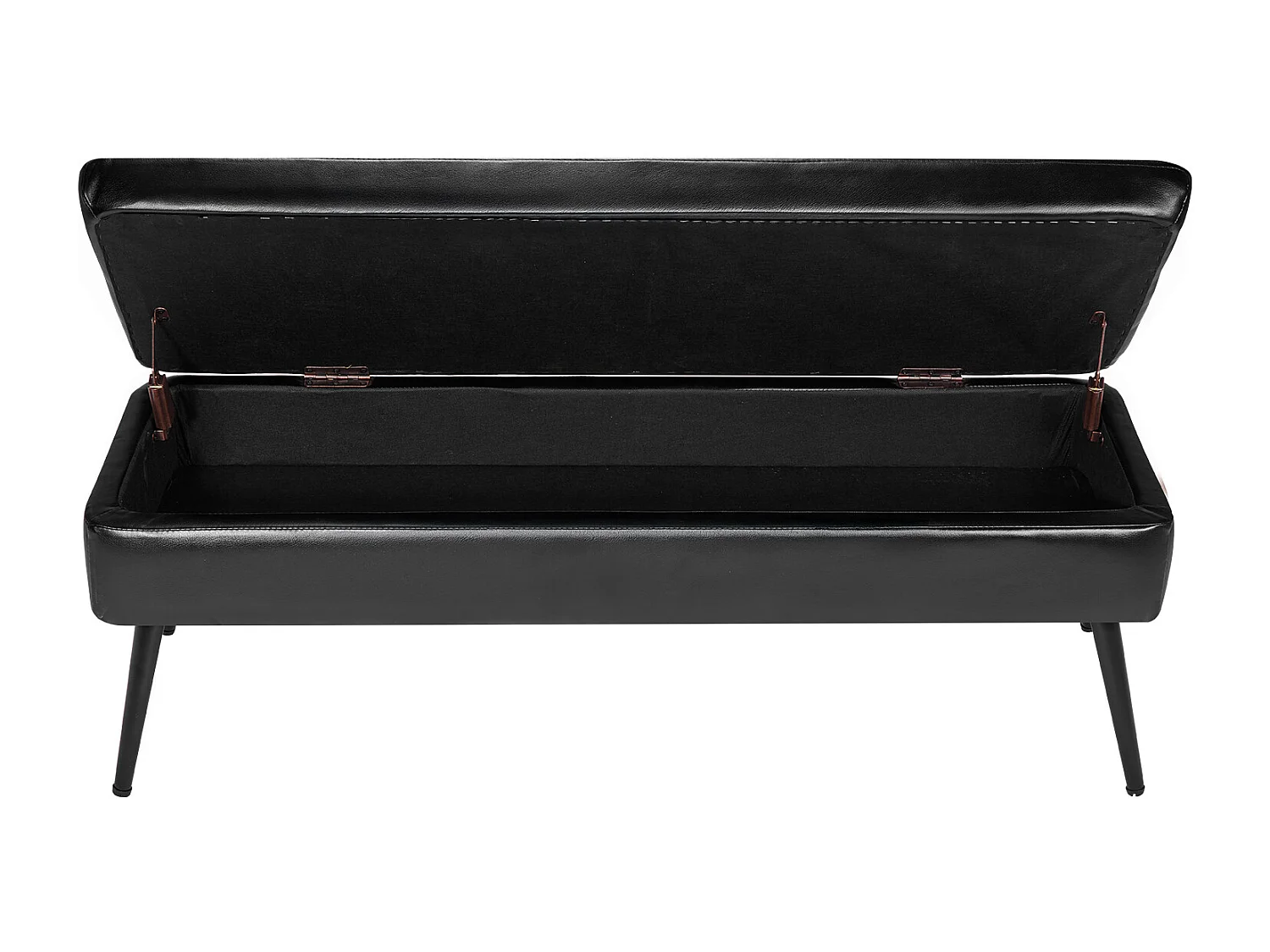 Banc Bout de Lit Succebuy Banc Coffre en Cuir PU de 120 cm avec Rangement et Pieds en Métal, Banquette Élégante pour Chambre, Entrée, Salon, Noir