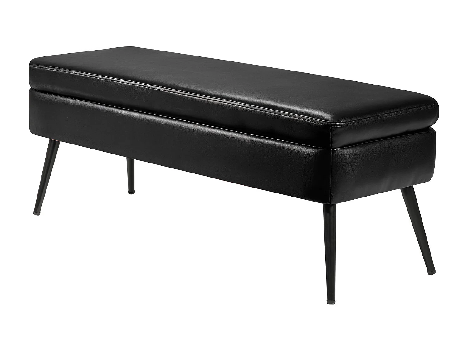 Banc Bout de Lit Succebuy Banc Coffre en Cuir PU de 120 cm avec Rangement et Pieds en Métal, Banquette Élégante pour Chambre, Entrée, Salon, Noir