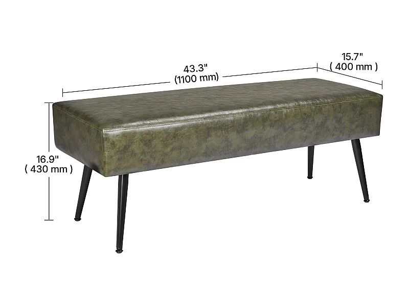Banco de Cabecera Succebuy Banco de Piel Sintética de 110 x 40 x 43 cm, a Pie de Cama con Patas de Metal, Moderno Banco para Dormitorio, Entrada, Salón (Verde)
