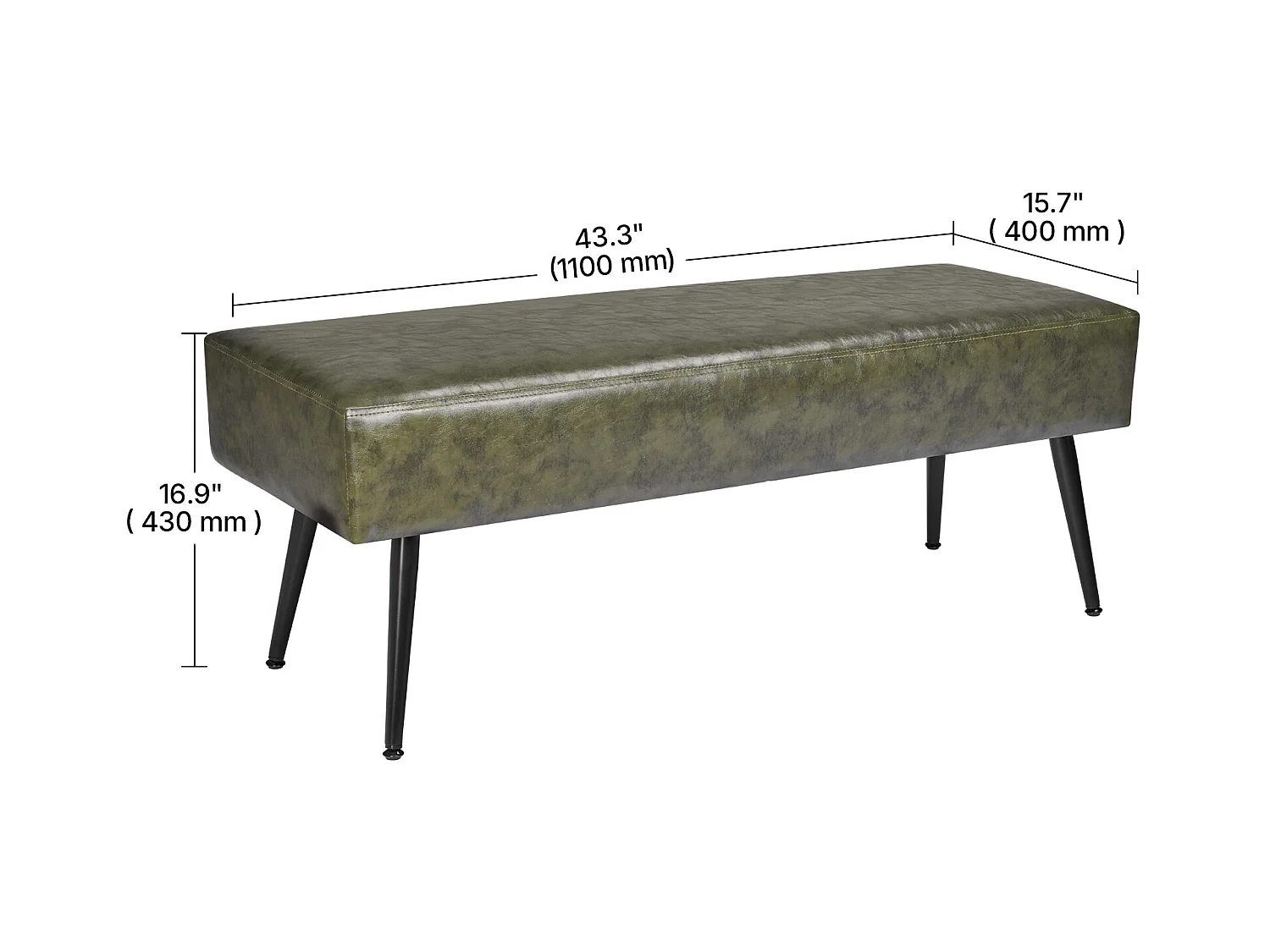 Banco de Cabecera Succebuy Banco de Piel Sintética de 110 x 40 x 43 cm, a Pie de Cama con Patas de Metal, Moderno Banco para Dormitorio, Entrada, Salón (Verde)