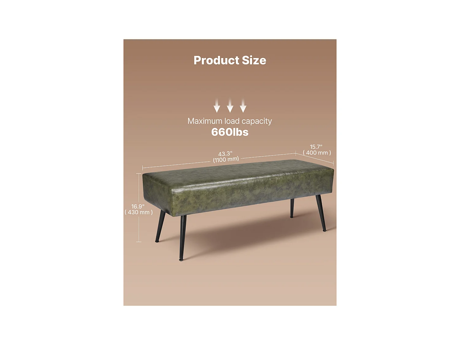 Banco de Cabecera Succebuy Banco de Piel Sintética de 110 x 40 x 43 cm, a Pie de Cama con Patas de Metal, Moderno Banco para Dormitorio, Entrada, Salón (Verde)