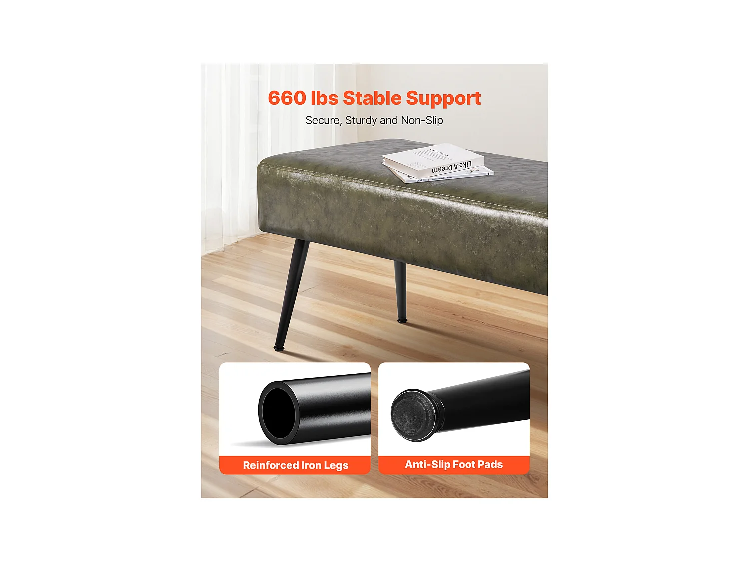 Banco de Cabecera Succebuy Banco de Piel Sintética de 110 x 40 x 43 cm, a Pie de Cama con Patas de Metal, Moderno Banco para Dormitorio, Entrada, Salón (Verde)