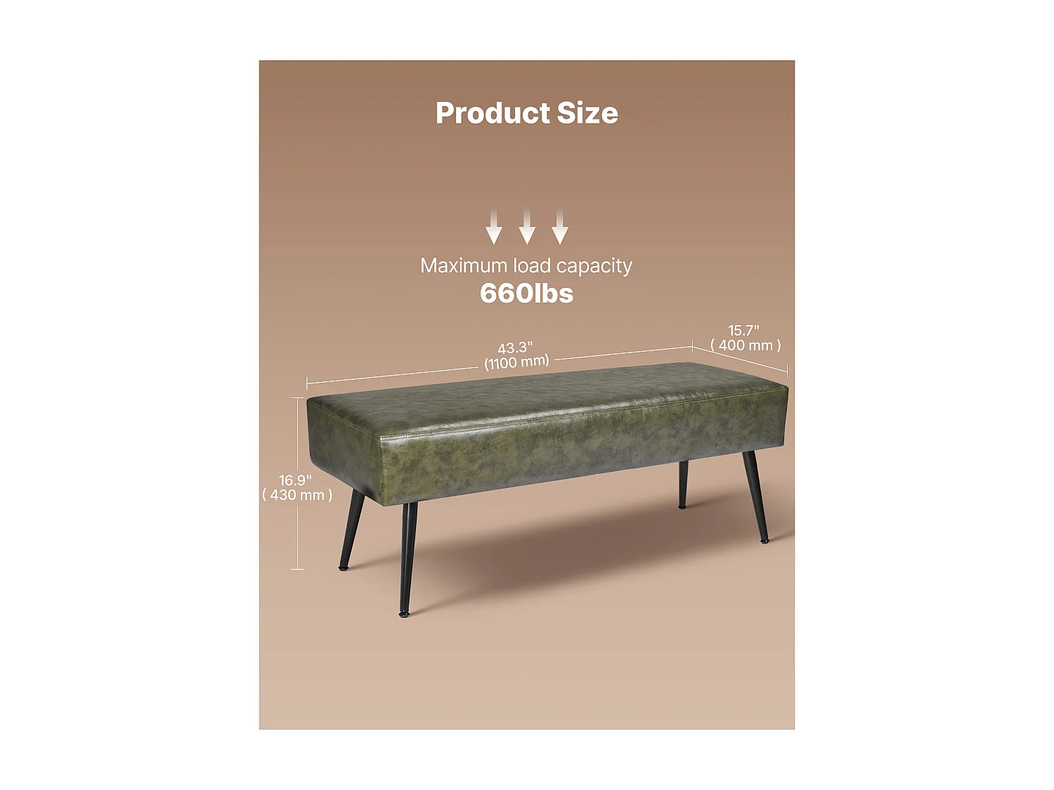 Banc Bout de Lit Succebuy Banc en Cuir PU 110 x 40 x 43 cm, Bout de Lit avec Pieds Métalliques, Banquette Moderne pour Chambre, Entrée, Salon, Salle à Manger, Vert