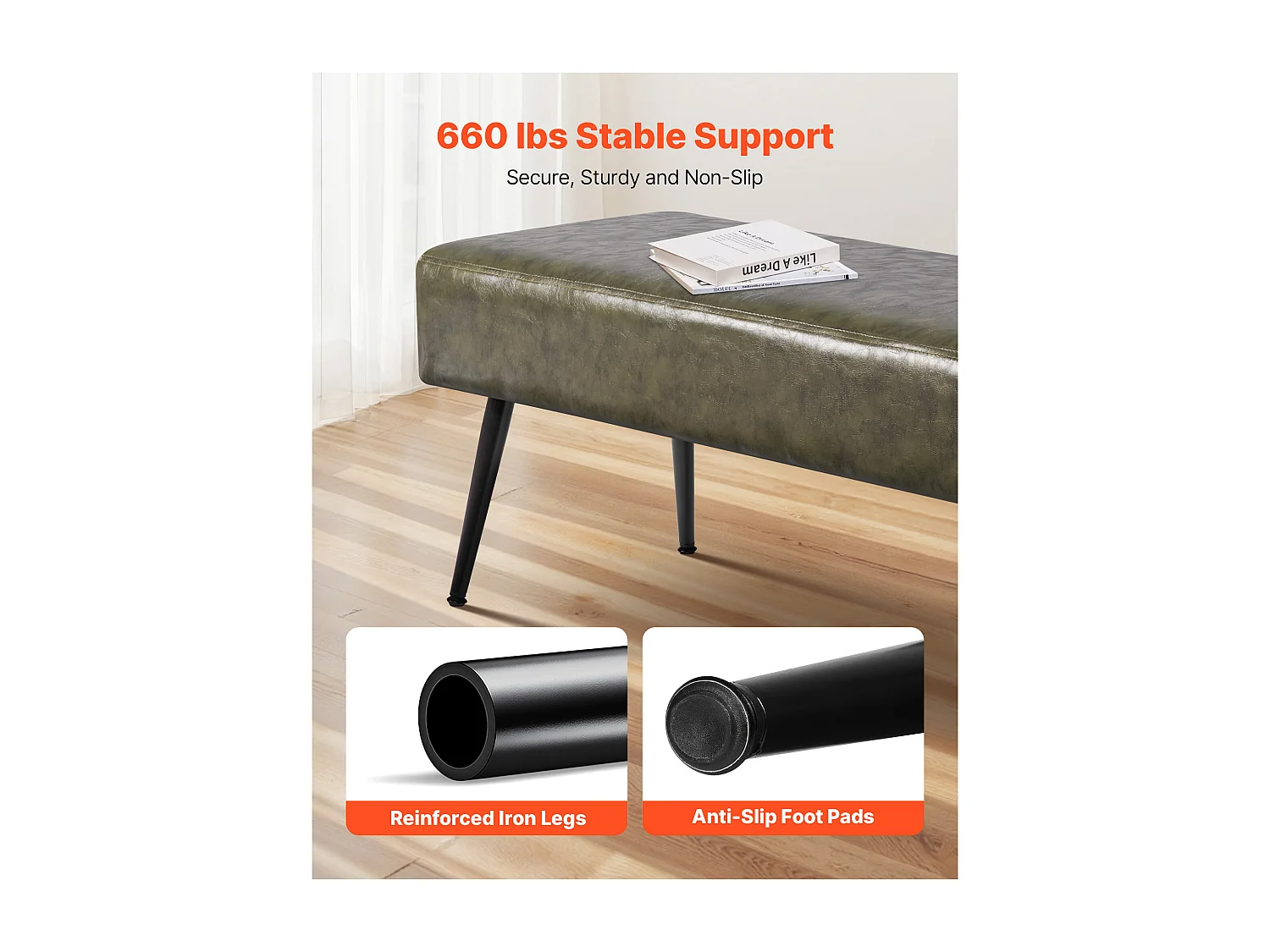 Banc Bout de Lit Succebuy Banc en Cuir PU 110 x 40 x 43 cm, Bout de Lit avec Pieds Métalliques, Banquette Moderne pour Chambre, Entrée, Salon, Salle à Manger, Vert