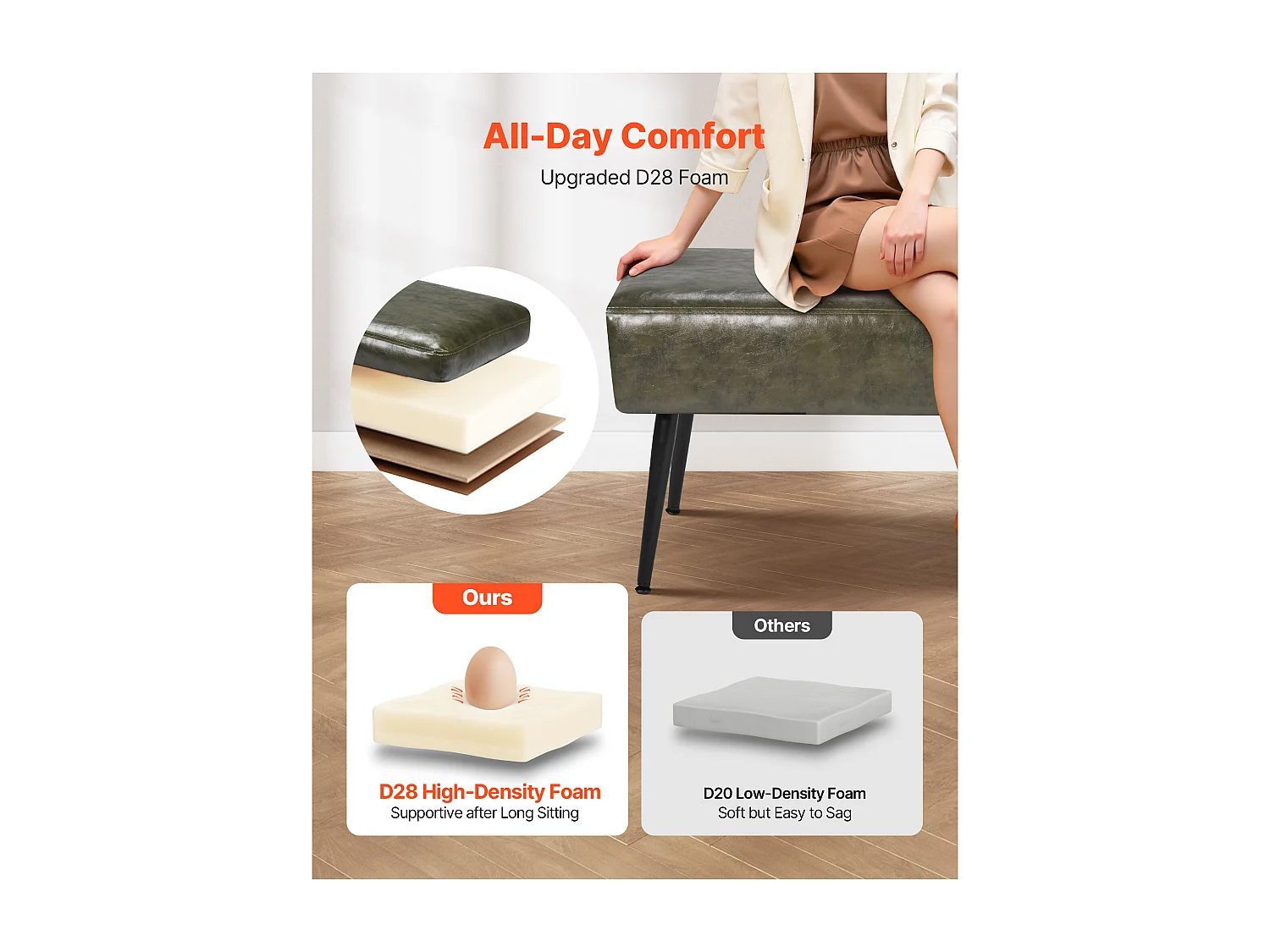 Banc Bout de Lit Succebuy Banc en Cuir PU 110 x 40 x 43 cm, Bout de Lit avec Pieds Métalliques, Banquette Moderne pour Chambre, Entrée, Salon, Salle à Manger, Vert