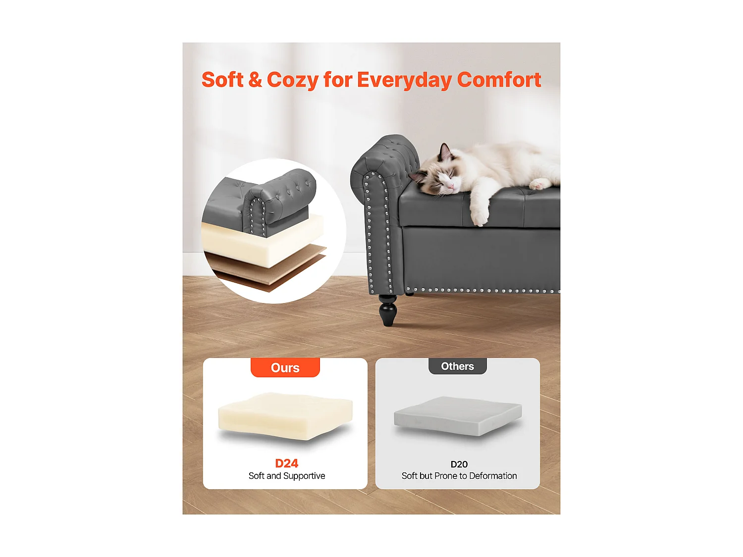 Bettbank Succebuy 166 cm PU-Leder-Sitztruhe mit Stauraum, Armlehnen und Holzbeinen, Gepolsterte Bank, Ideal für Schlafzimmer, Eingangsbereich, Wohnzimmer, Grau