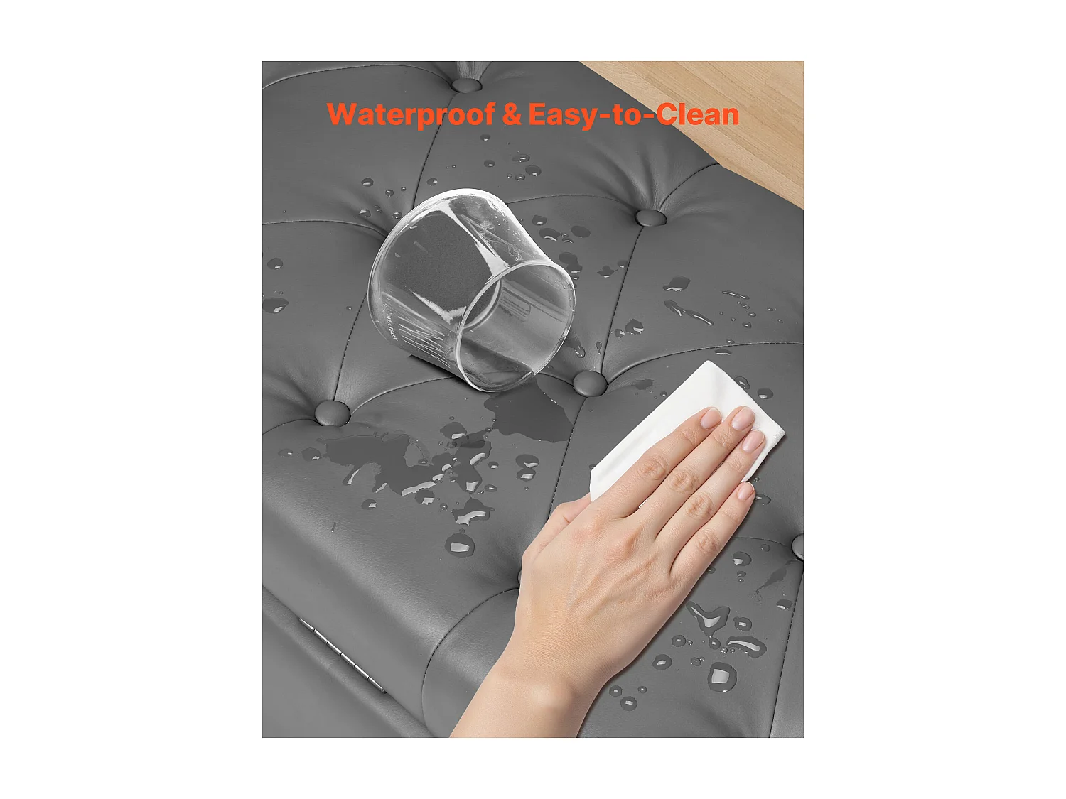 Bettbank Succebuy 166 cm PU-Leder-Sitztruhe mit Stauraum, Armlehnen und Holzbeinen, Gepolsterte Bank, Ideal für Schlafzimmer, Eingangsbereich, Wohnzimmer, Grau