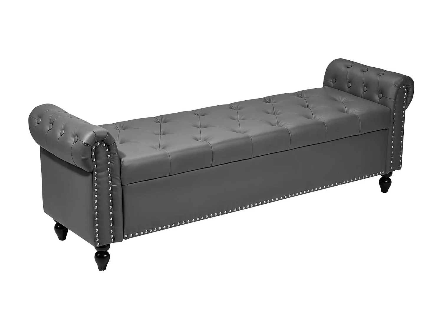 Bettbank Succebuy 166 cm PU-Leder-Sitztruhe mit Stauraum, Armlehnen und Holzbeinen, Gepolsterte Bank, Ideal für Schlafzimmer, Eingangsbereich, Wohnzimmer, Grau