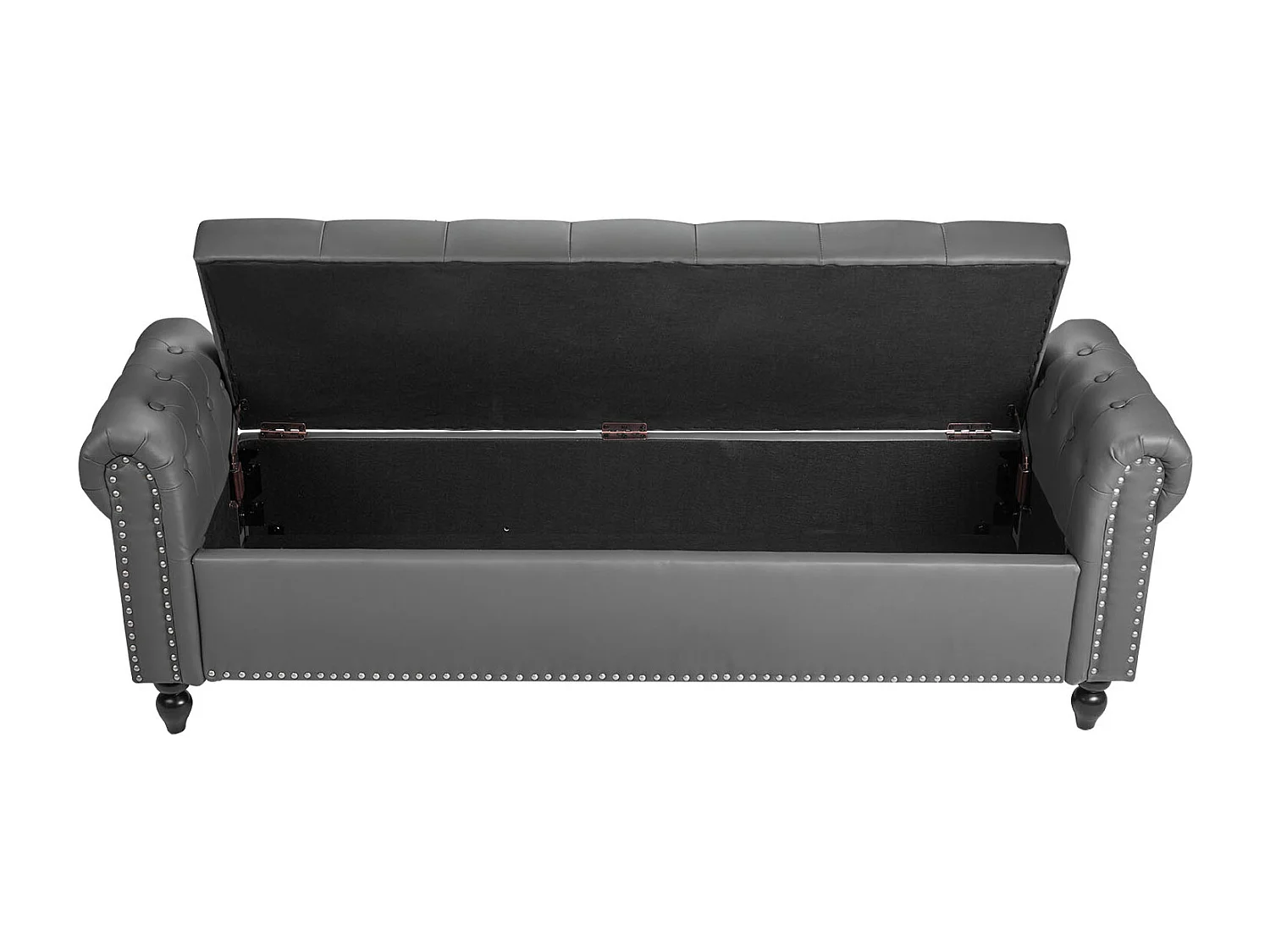 Bettbank Succebuy 166 cm PU-Leder-Sitztruhe mit Stauraum, Armlehnen und Holzbeinen, Gepolsterte Bank, Ideal für Schlafzimmer, Eingangsbereich, Wohnzimmer, Grau