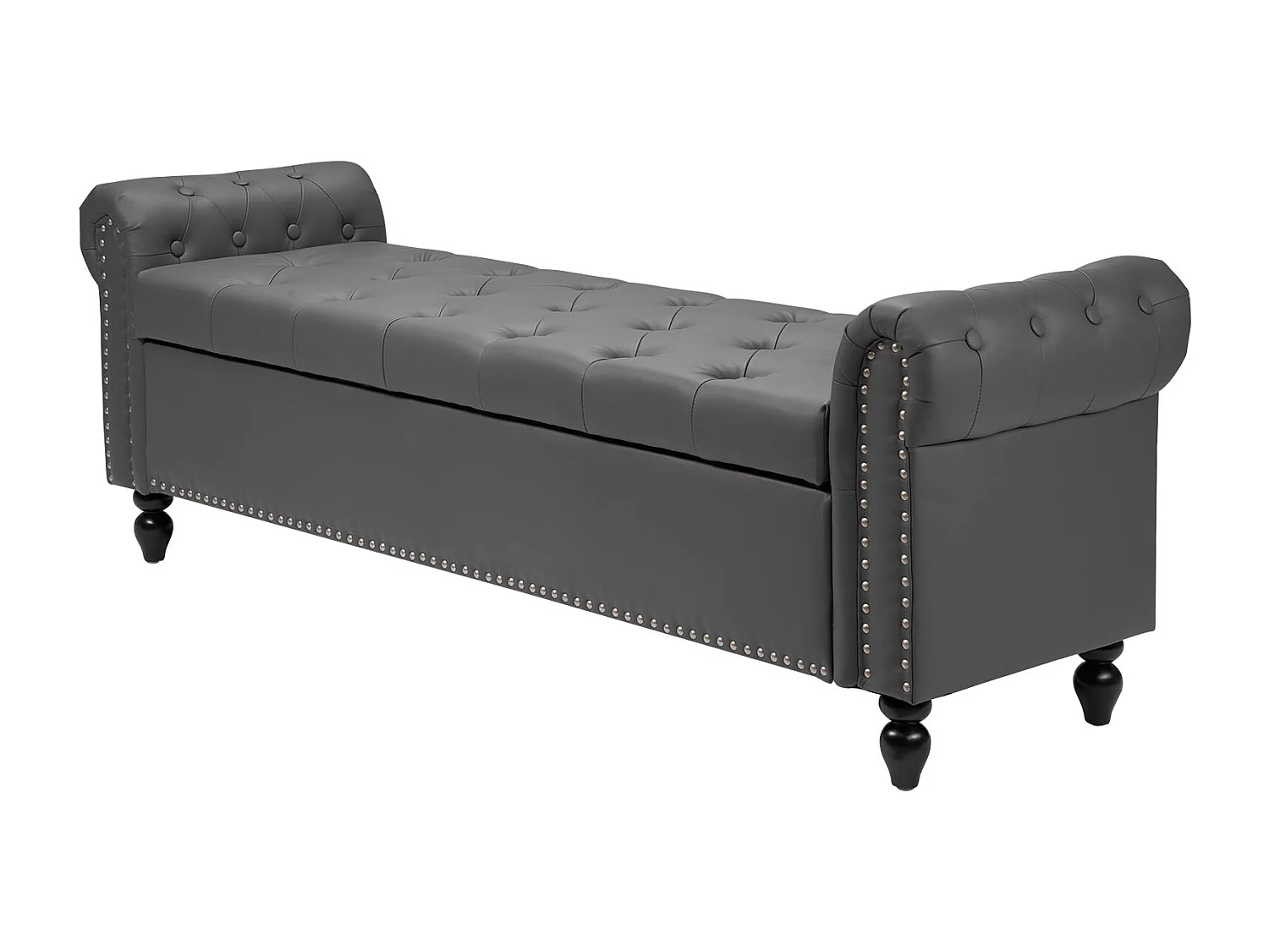 Bettbank Succebuy 166 cm PU-Leder-Sitztruhe mit Stauraum, Armlehnen und Holzbeinen, Gepolsterte Bank, Ideal für Schlafzimmer, Eingangsbereich, Wohnzimmer, Grau