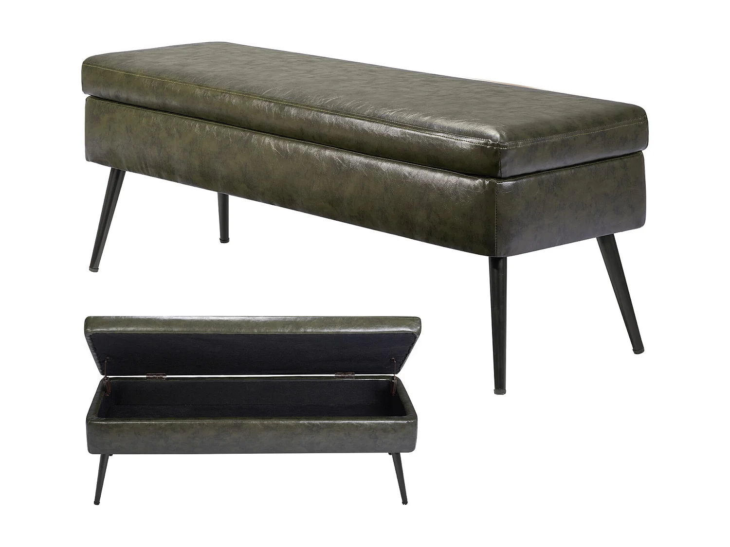 Bettbank Succebuy 120 cm PU-Leder-Sitztruhe mit Stauraum und Metallbeinen, Moderne Bank für Schlafzimmer, Eingangsbereich, Wohnzimmer, Esszimmer und Flur, Grün