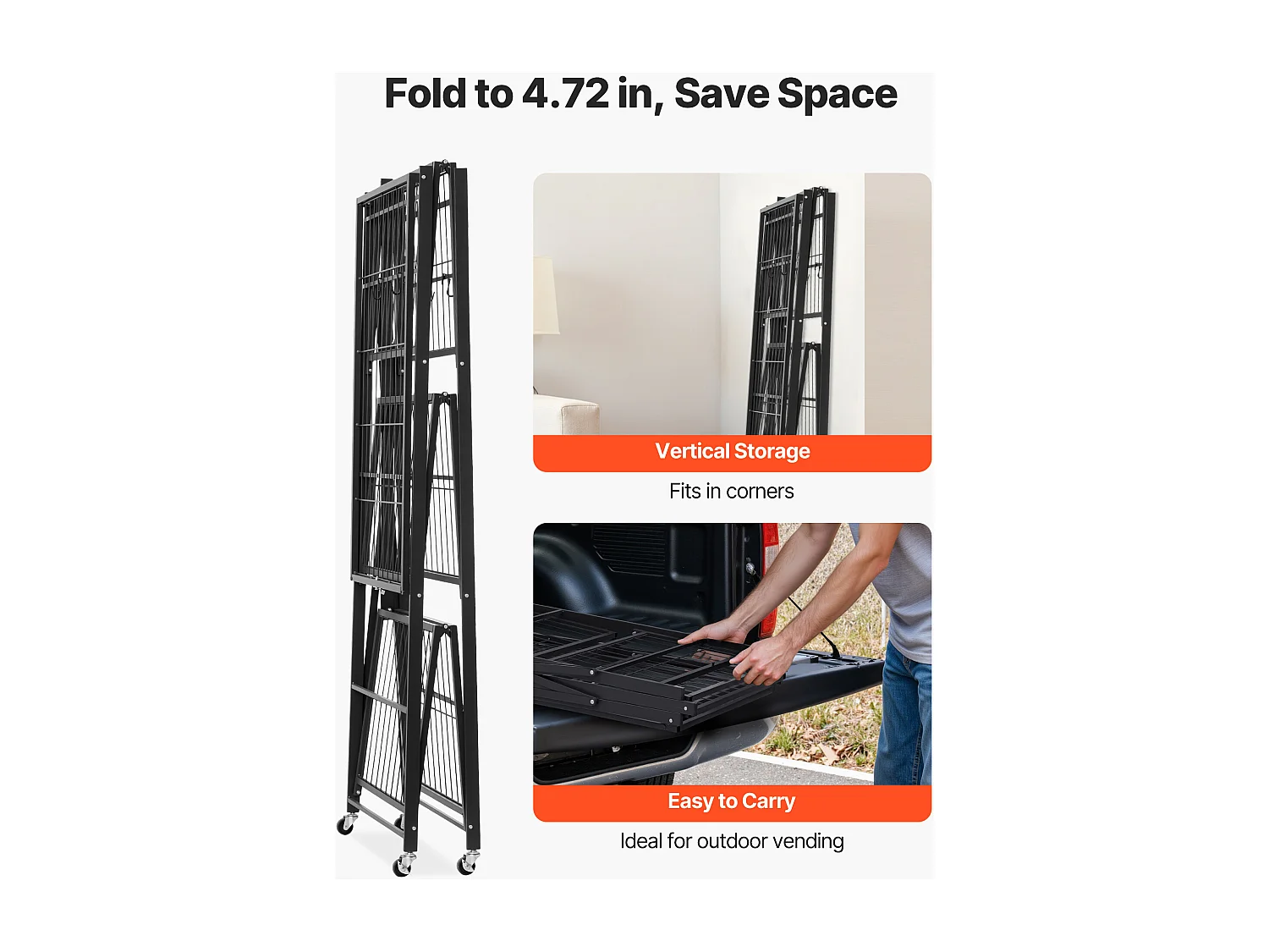 Estante Plegable SucceBuy Estantería Plegable Móvil de 4 Niveles, 91 x 53 x 152 cm, Estructura Metálica Robusta, Capacidad Estática de 340 kg y Dinámica de 90,7 kg