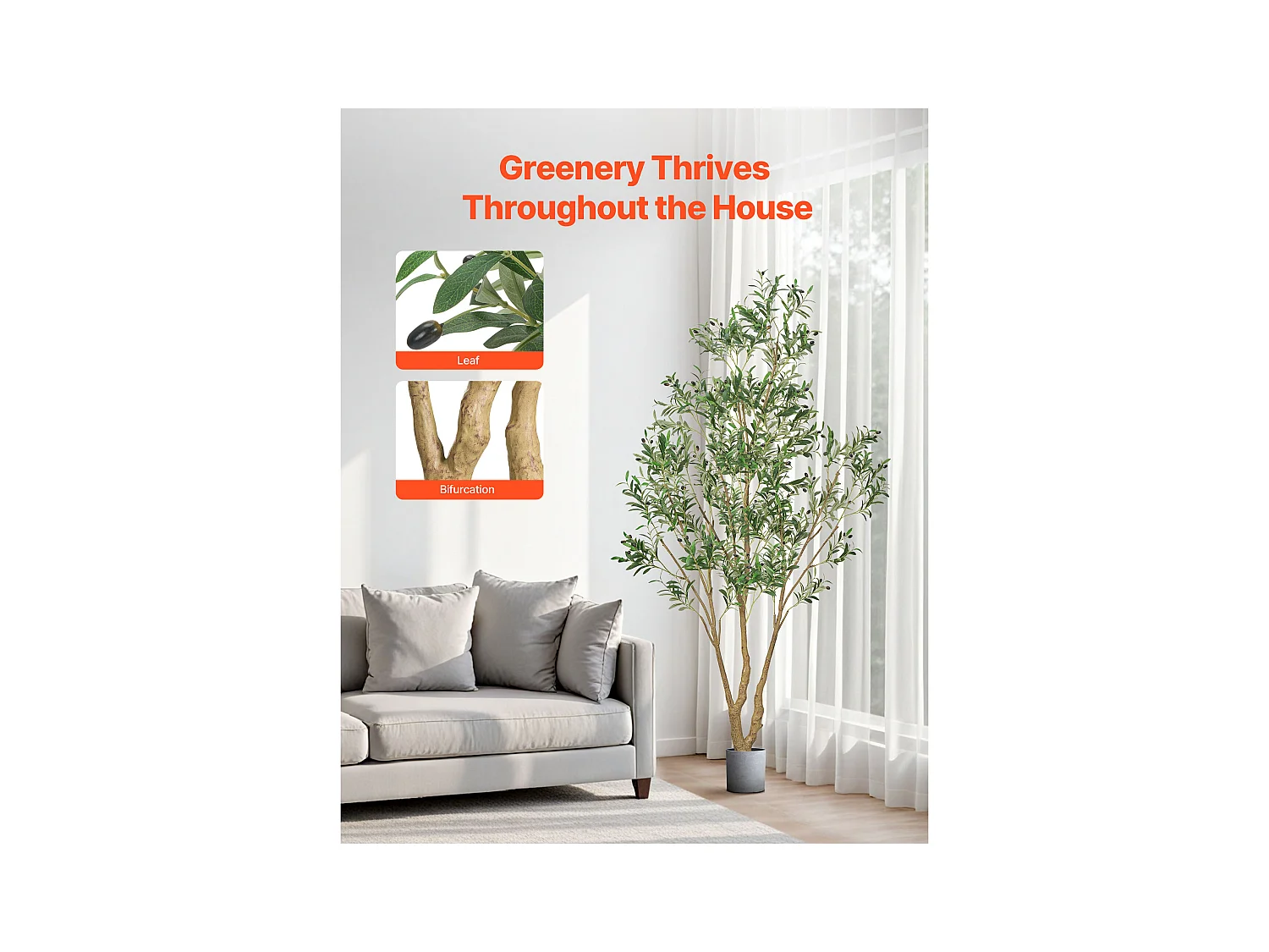 Arbres Artificiel SucceBuy Arbre Artificiel 240 cm, Plante Décorative en PE avec Pot Noir, Tronc et Feuillage Réalistes, Faux Olivier pour Bureau, Salon