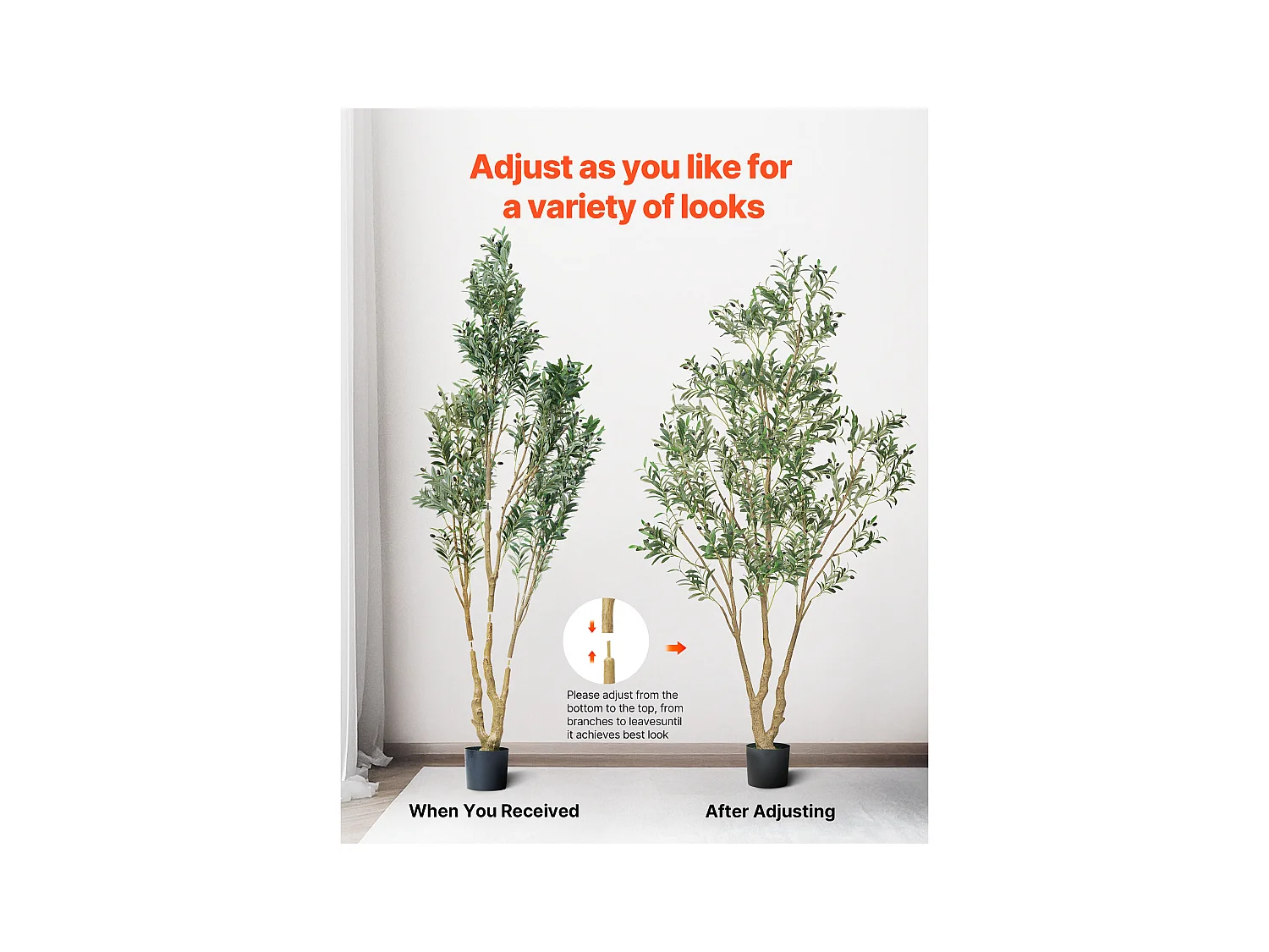 Arbres Artificiel SucceBuy Arbre Artificiel 240 cm, Plante Décorative en PE avec Pot Noir, Tronc et Feuillage Réalistes, Faux Olivier pour Bureau, Salon