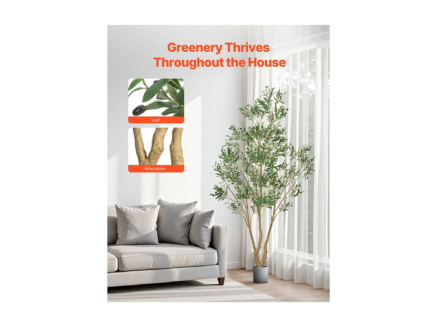 Kunstmatige Bomen SucceBuy 240 cm Kunstboom, Decoratieve PE Plant met Zwarte Pot, Realistische Stam en Bladeren, Kunstolijfboom voor Kantoor, Woonkamer
