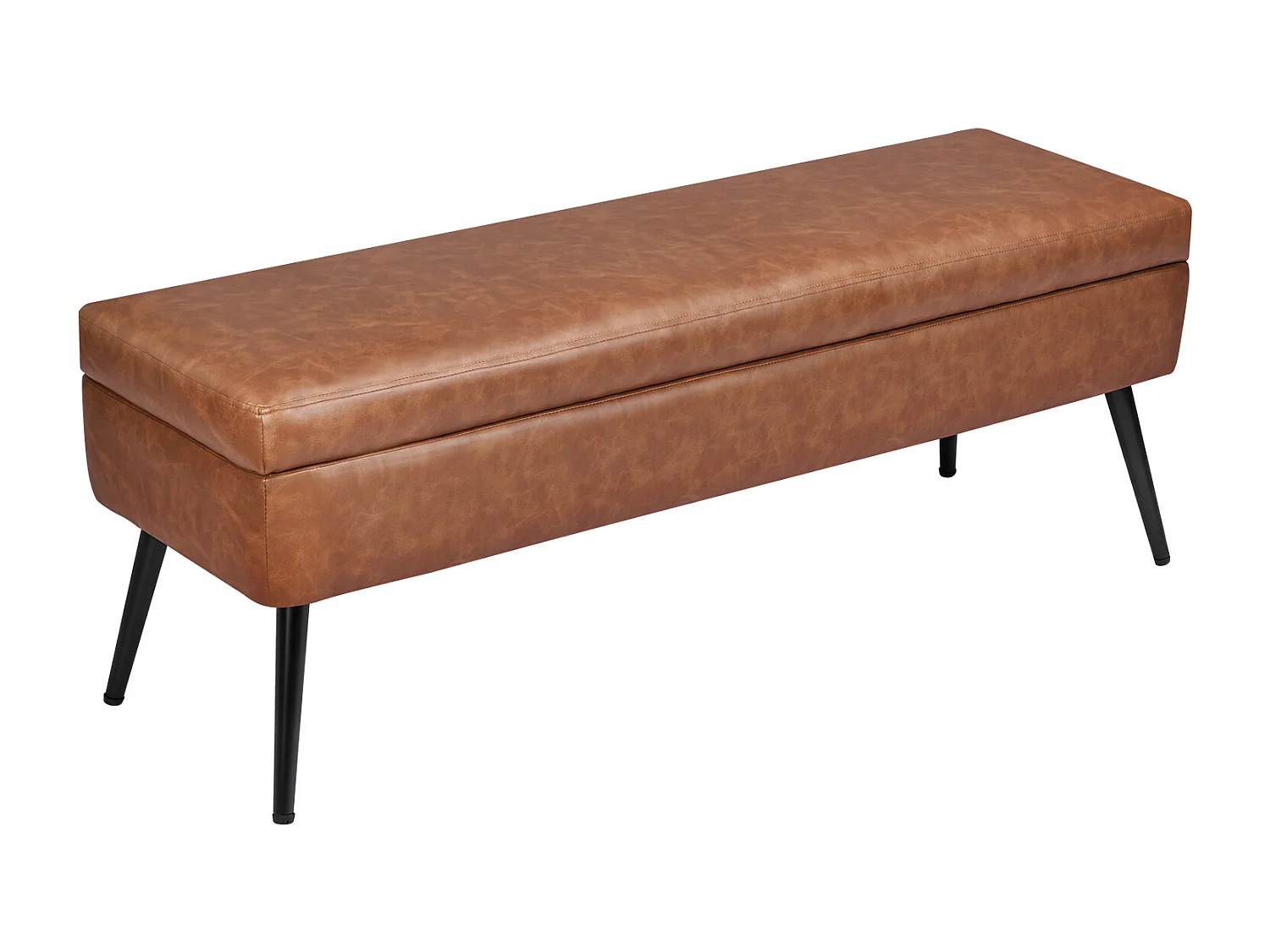 Ławka na Koniec Łóżka Succebuy Ławka ze Schowkiem ze Skóry PU 120 cm z Metalowymi Nogami, Elegancka i Funkcjonalna Ławka do Sypialni, Przedpokoju, Brązowa