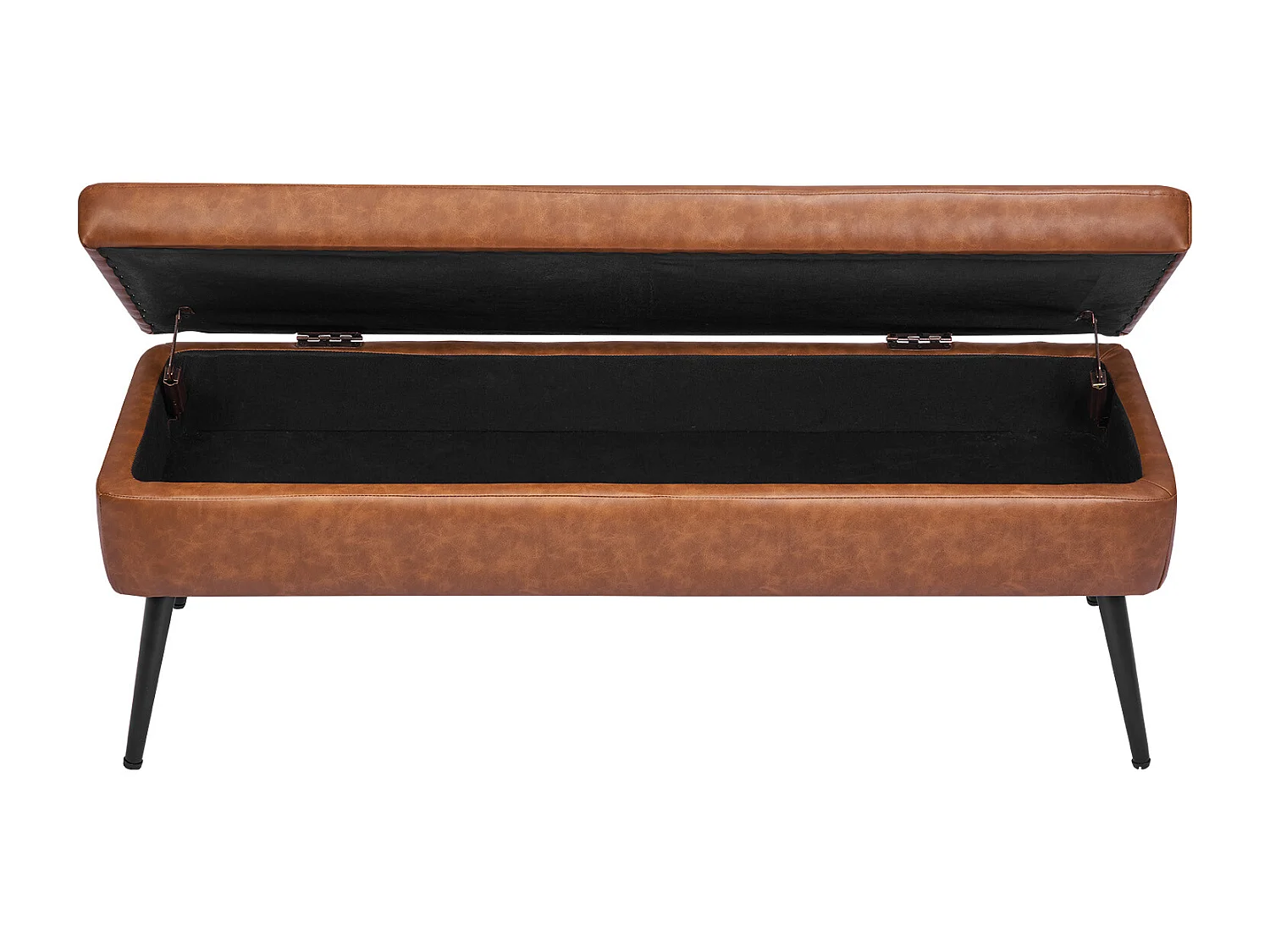 Ławka na Koniec Łóżka Succebuy Ławka ze Schowkiem ze Skóry PU 120 cm z Metalowymi Nogami, Elegancka i Funkcjonalna Ławka do Sypialni, Przedpokoju, Brązowa