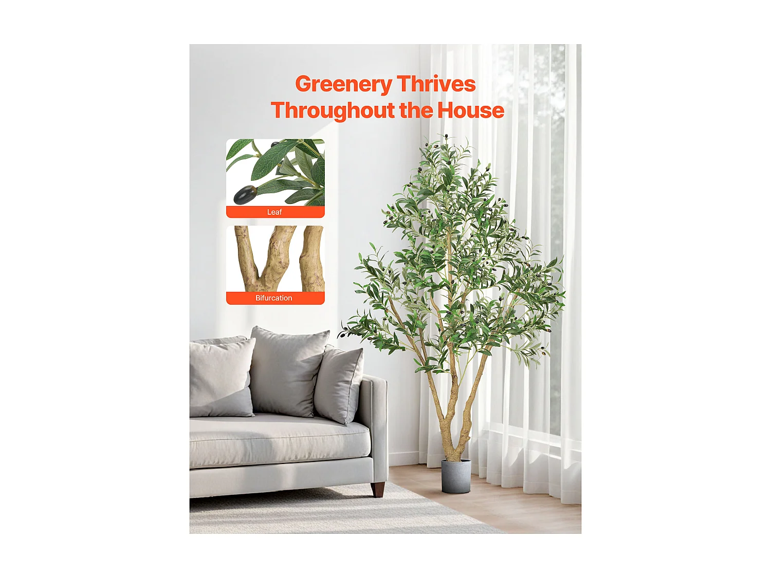 Árboles Artificiales SucceBuy Árbol Artificial de 180 cm, Planta Decorativa de PE con Maceta Negra, Tronco y Follaje Realistas, Ideal para Oficina, Salón