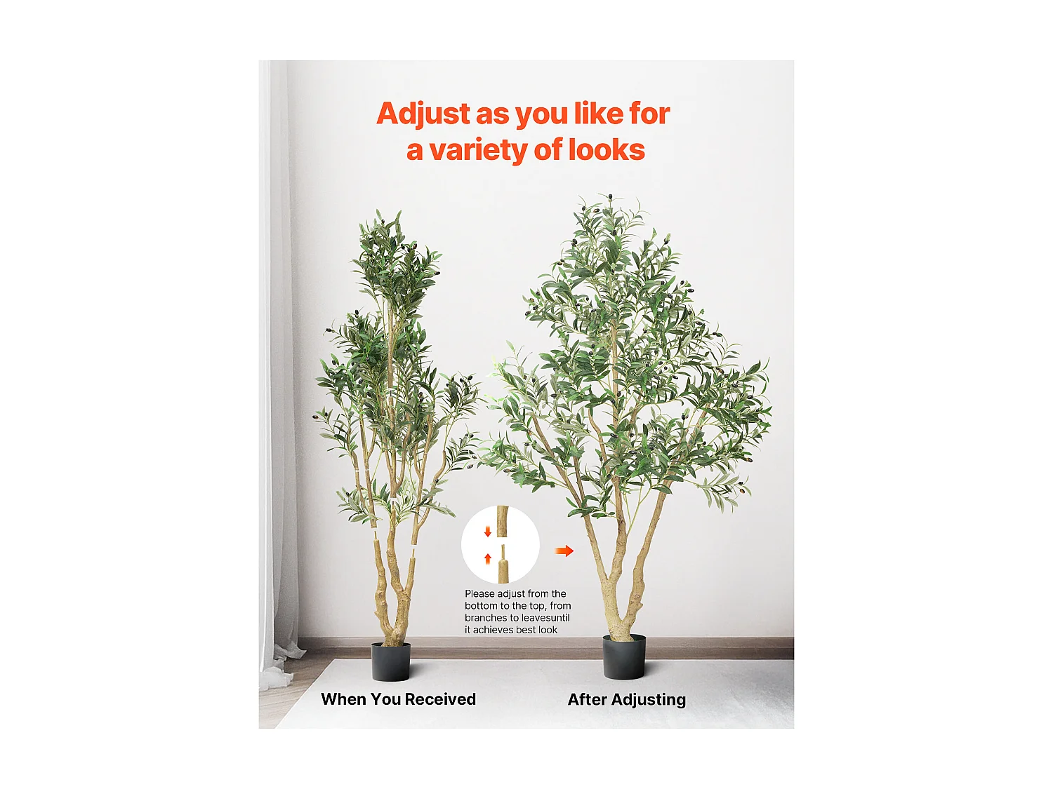 Árboles Artificiales SucceBuy Árbol Artificial de 180 cm, Planta Decorativa de PE con Maceta Negra, Tronco y Follaje Realistas, Ideal para Oficina, Salón