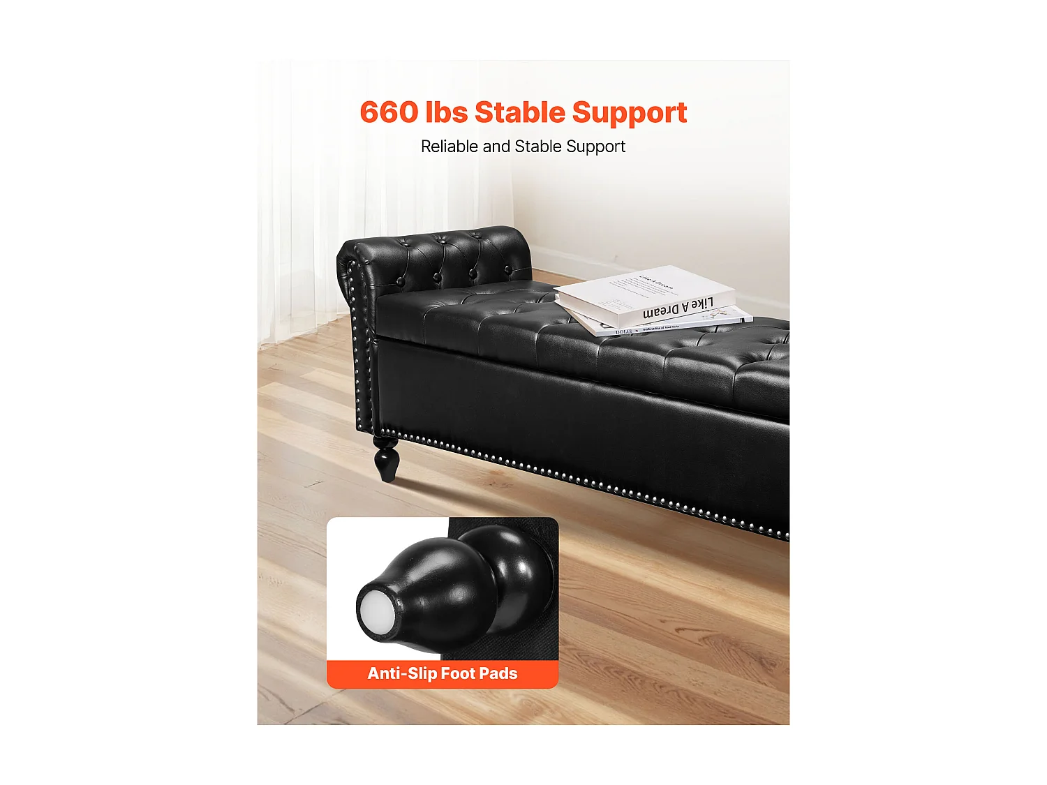 Banco de Cabecera Succebuy Banco de Almacenamiento de Cuero Sintético de 166 cm, a Pie de Cama con Espacio de Almacenamiento, Reposabrazos y Patas de Madera, Negro
