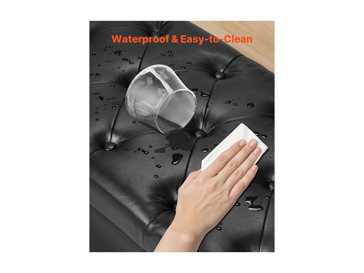 Banco de Cabecera Succebuy Banco de Almacenamiento de Cuero Sintético de 166 cm, a Pie de Cama con Espacio de Almacenamiento, Reposabrazos y Patas de Madera, Negro