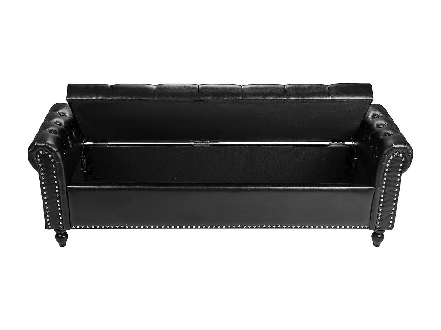 Banco de Cabecera Succebuy Banco de Almacenamiento de Cuero Sintético de 166 cm, a Pie de Cama con Espacio de Almacenamiento, Reposabrazos y Patas de Madera, Negro