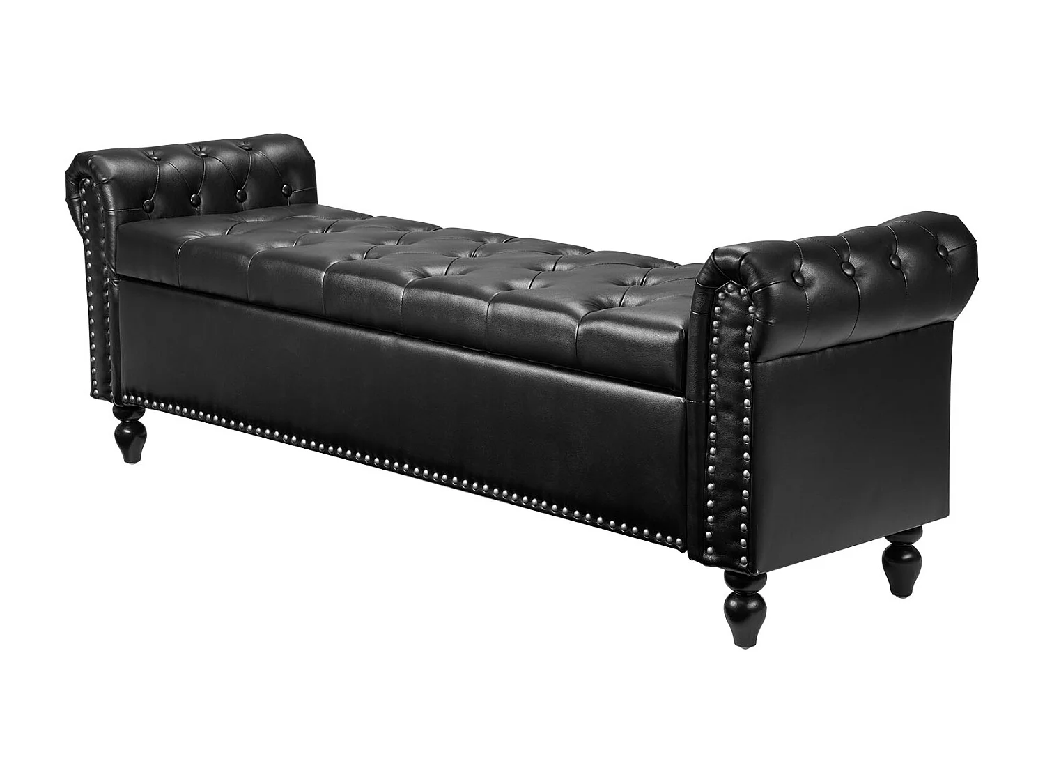 Banco de Cabecera Succebuy Banco de Almacenamiento de Cuero Sintético de 166 cm, a Pie de Cama con Espacio de Almacenamiento, Reposabrazos y Patas de Madera, Negro