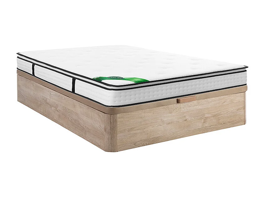 Ensemble 160 x 200 cm sommier coffre naturel clair + matelas ressorts ensachés 7 zones surmatelas intégré et coutil bambou ép.26cm - MIREZA de NATUREA
