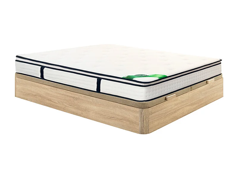 Ensemble 180 x 200 cm sommier coffre naturel clair + matelas ressorts ensachés 7 zones surmatelas intégré et coutil bambou ép.26cm - MIREZA de NATUREA