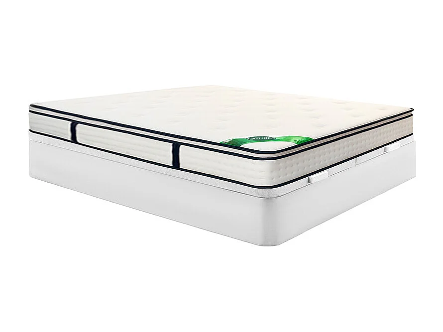 Ensemble 180 x 200 cm sommier coffre blanc + matelas ressorts ensachés 7 zones surmatelas intégré et coutil bambou ép.26cm - MIREZA de NATUREA