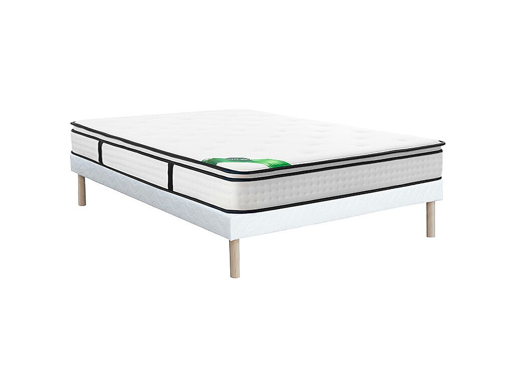 Ensemble 160 x 200 cm sommier tapissier + matelas ressorts ensachés 7 zones surmatelas intégré et coutil bambou ép.26cm - MIREZA de NATUREA