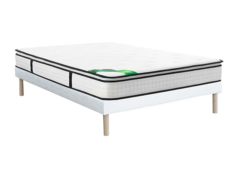 Bett-Set 160 x 200 cm, Polsterbett + 7-Zonen-Taschenfederkernmatratze mit integriertem Topper und Bambusbezug, Höhe 26 cm - MIREZA von NATUREA