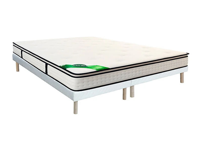 Ensemble 180 x 200 cm sommier tapissier + matelas ressorts ensachés 7 zones surmatelas intégré et coutil bambou ép.26cm - MIREZA de NATUREA