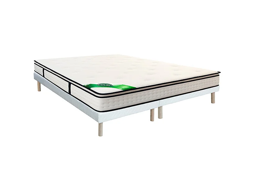 Set 180 x 200 cm rete letto imbottita + materasso a molle insacchettate 7 zone con topper integrato e rivestimento in bambù sp.26cm - MIREZA di NATUREA