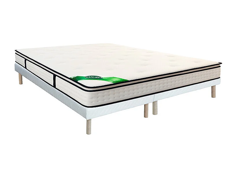 Ensemble 180 x 200 cm sommier tapissier + matelas ressorts ensachés 7 zones surmatelas intégré et coutil bambou ép.26cm - MIREZA de NATUREA