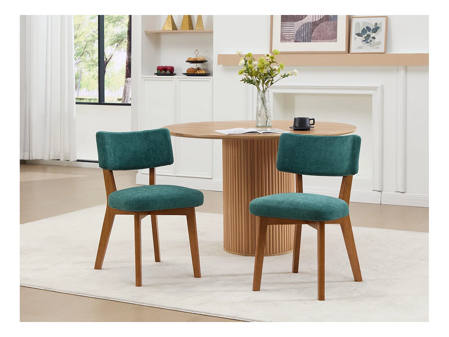 Lot de 2 chaises en bois - coussin kaki - élégantes et confortables - parfaites pour salle à manger ou cuisine