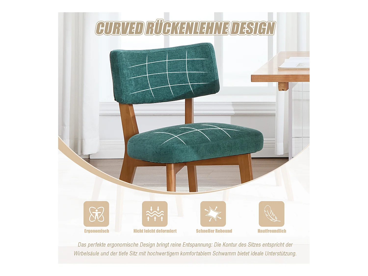 Lot de 2 chaises en bois - coussin kaki - élégantes et confortables - parfaites pour salle à manger ou cuisine