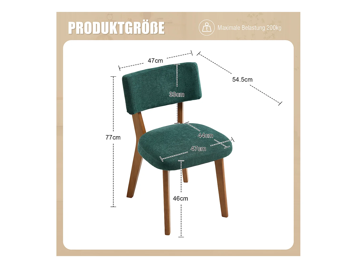 Lot de 2 chaises en bois - coussin kaki - élégantes et confortables - parfaites pour salle à manger ou cuisine