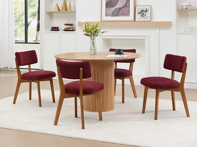 Lot de 4 chaises en bois - coussin bordeaux - élégantes et confortables - parfaites pour salle à manger ou cuisine