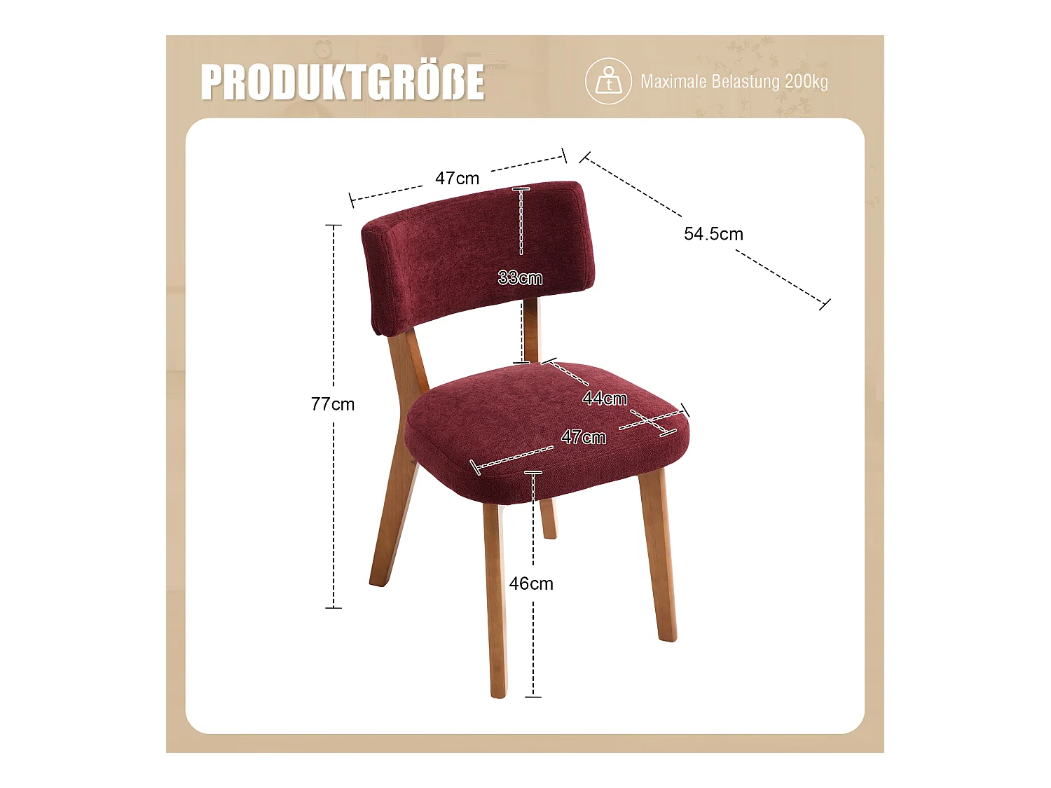 Lot de 4 chaises en bois - coussin bordeaux - élégantes et confortables - parfaites pour salle à manger ou cuisine