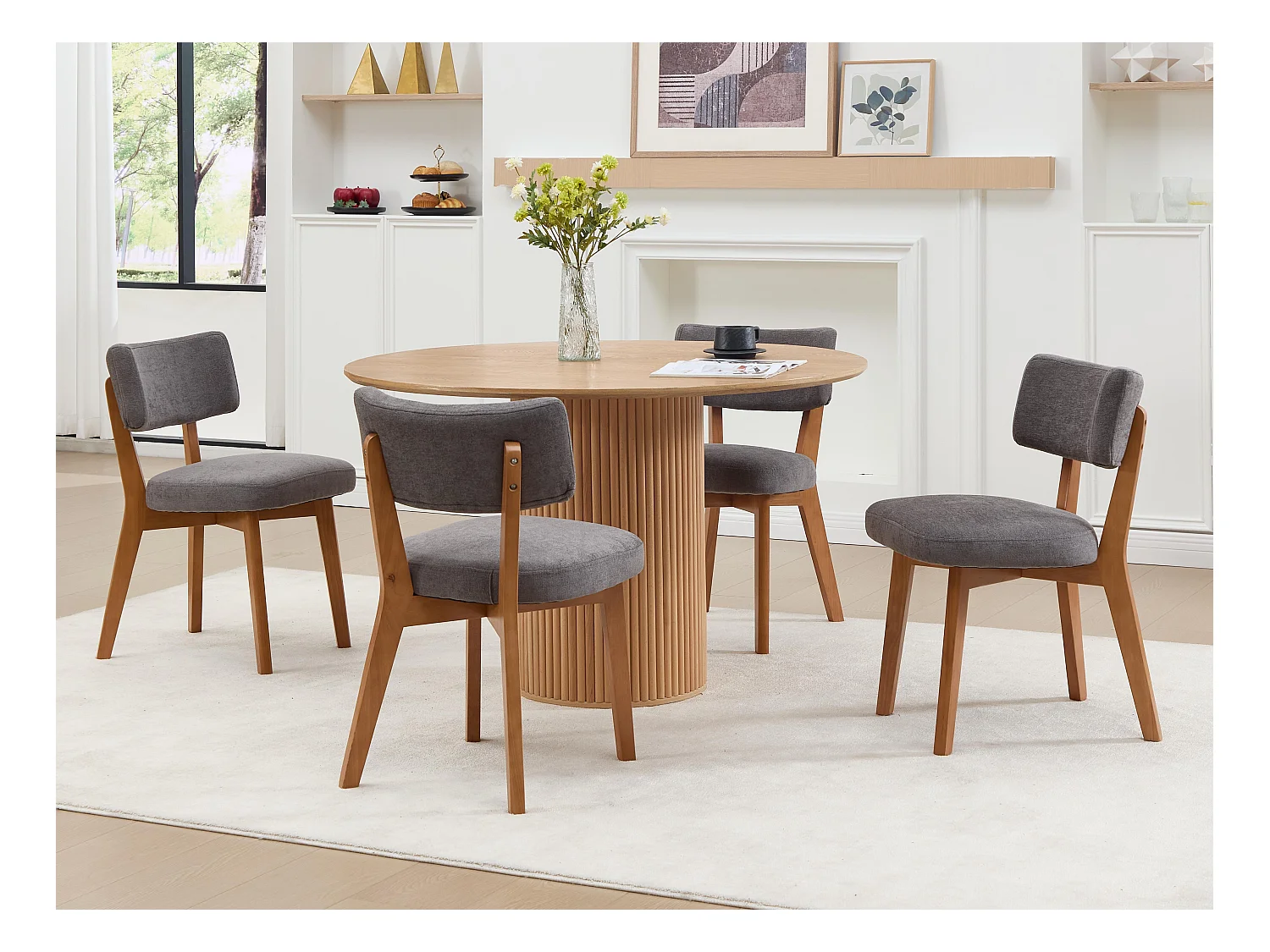 Lot de 4 chaises en bois - coussin gris - élégantes et confortables - parfaites pour salle à manger ou cuisine