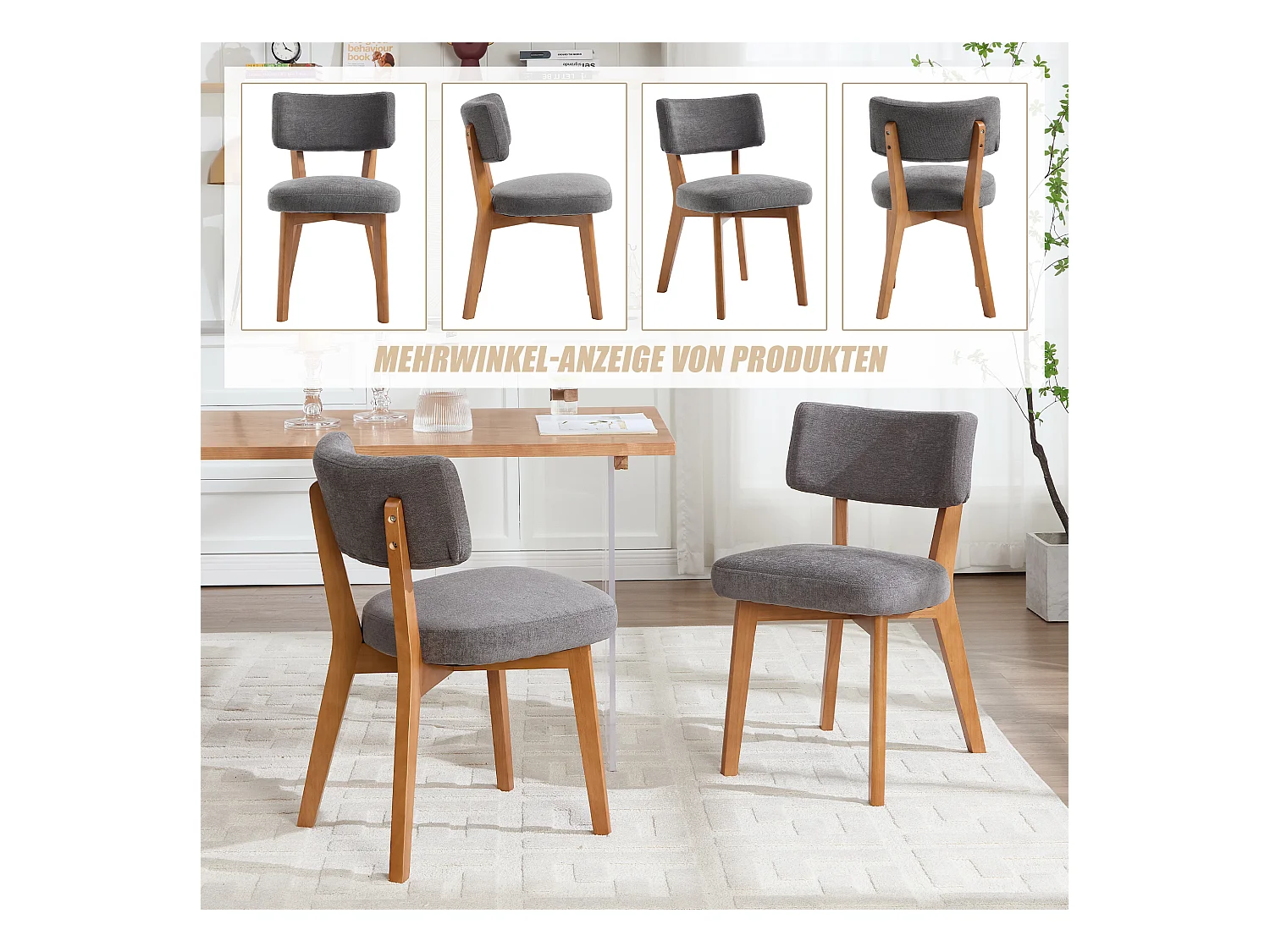 Lot de 4 chaises en bois - coussin gris - élégantes et confortables - parfaites pour salle à manger ou cuisine