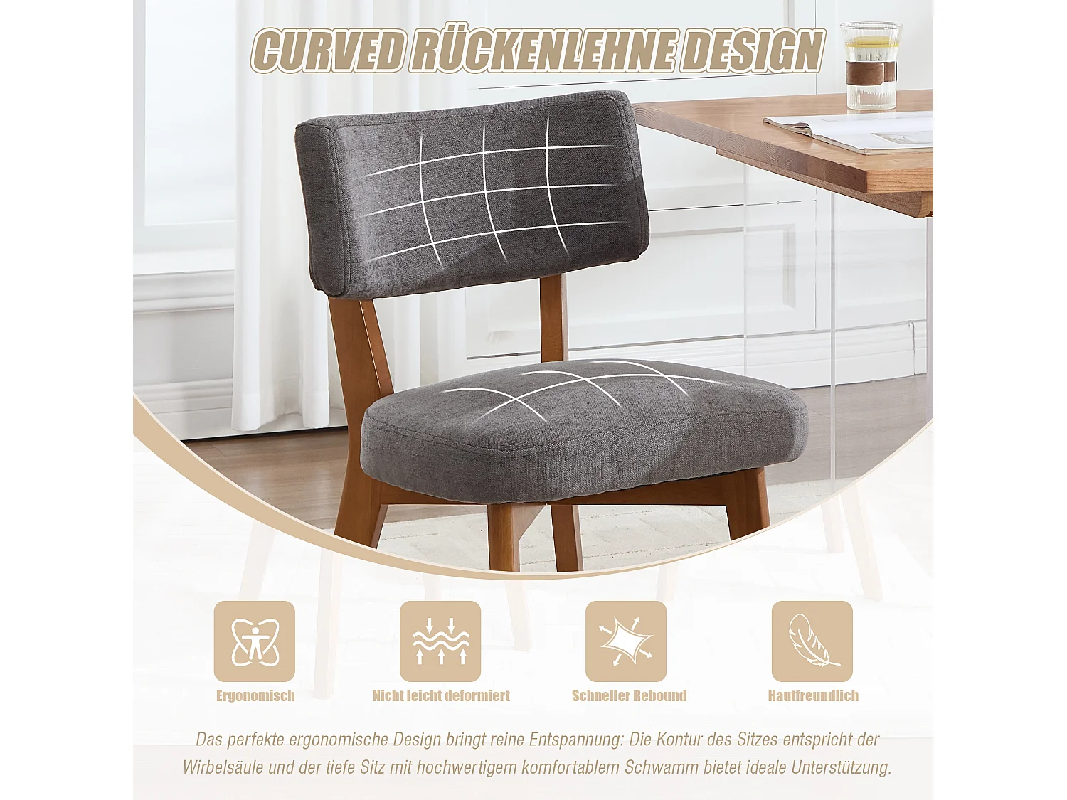 Lot de 4 chaises en bois - coussin gris - élégantes et confortables - parfaites pour salle à manger ou cuisine