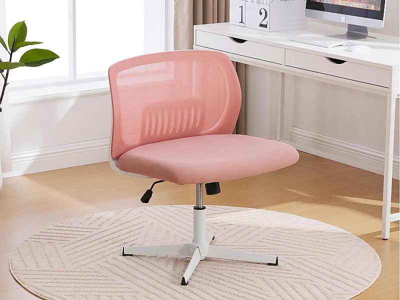 Draaistoel — in hoogte verstelbaar — ademend roze gaas — ergonomische rugleuning