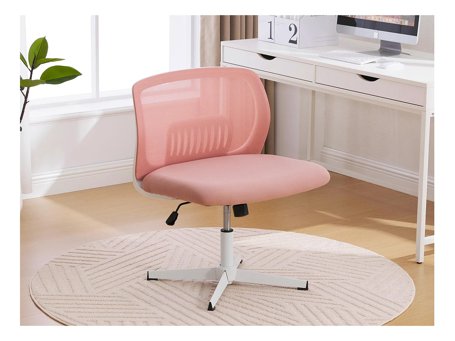 Fauteuil pivotant — réglable en hauteur — mesh rose respirant — dossier ergonomique
