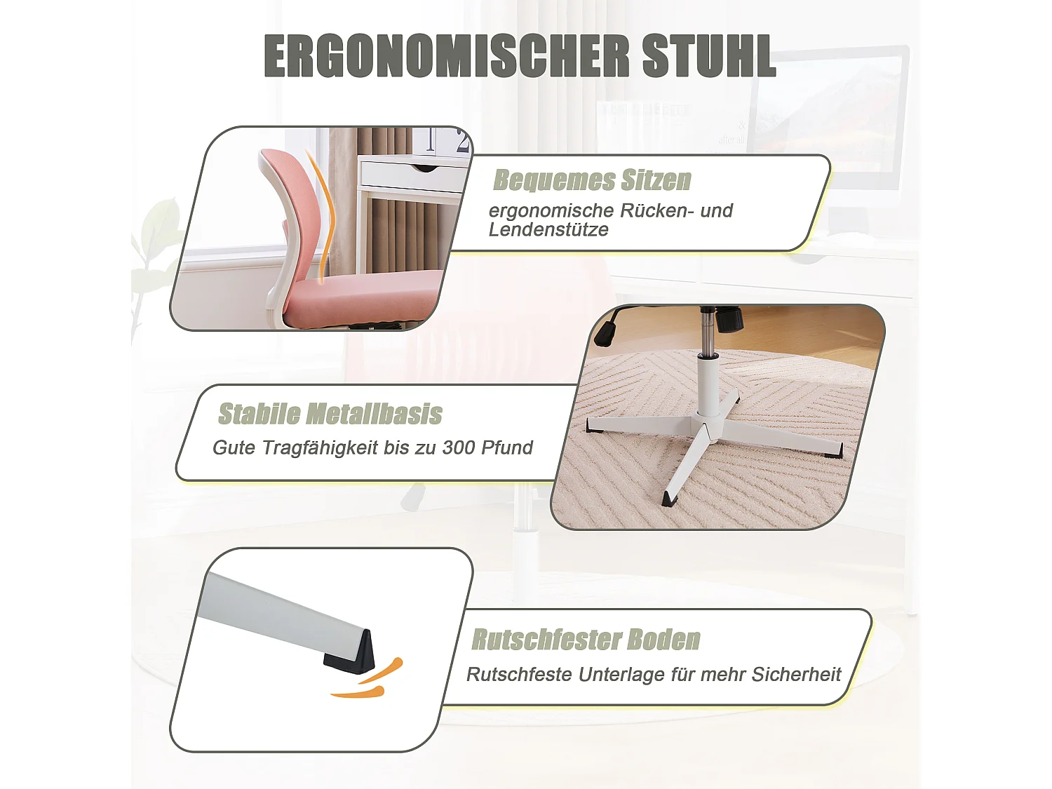 Fauteuil pivotant — réglable en hauteur — mesh rose respirant — dossier ergonomique