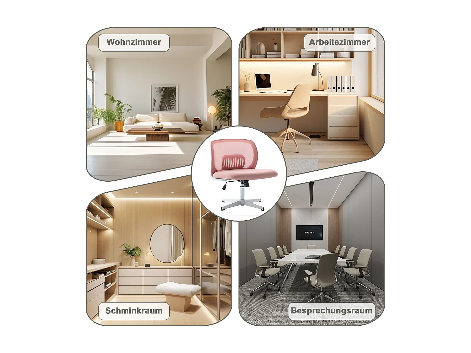 Fauteuil pivotant — réglable en hauteur — mesh rose respirant — dossier ergonomique